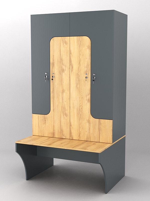 Комплект шкафов для раздевалок со скамейкой "ТРЕНЕР" №1 Темно-серый и Дуб Золотистый