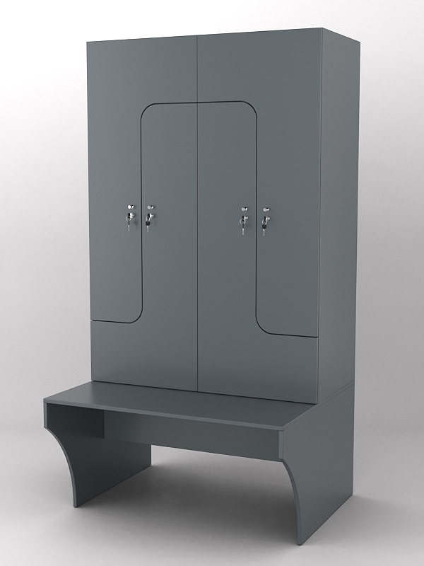 Комплект шкафов для раздевалок со скамейкой "ТРЕНЕР" №1 Темно-Серый