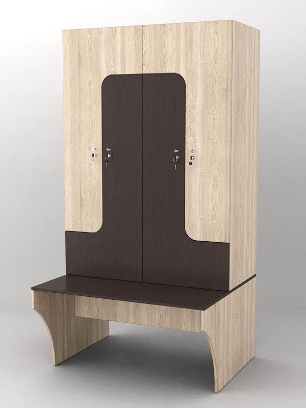 Комплект шкафов для раздевалок со скамейкой "ТРЕНЕР" №1 Дуб Сонома + Дуб Венге