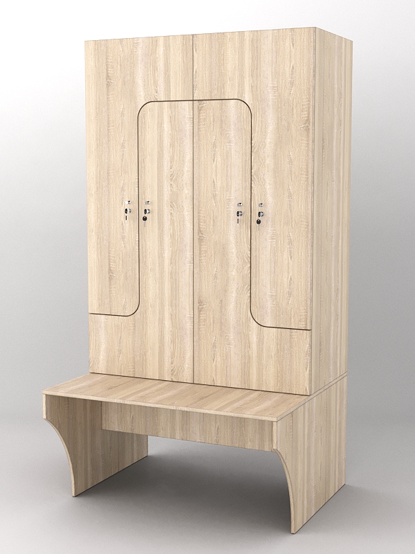 Комплект шкафов для раздевалок со скамейкой "ТРЕНЕР" №1 Дуб Сонома