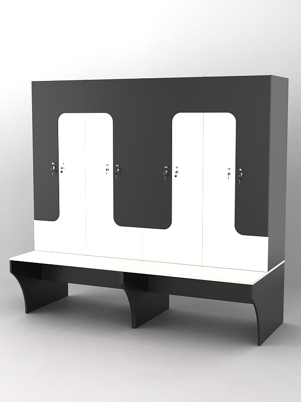 Комплект шкафов для раздевалок со скамейкой "ТРЕНЕР" №2 Черный и Белый