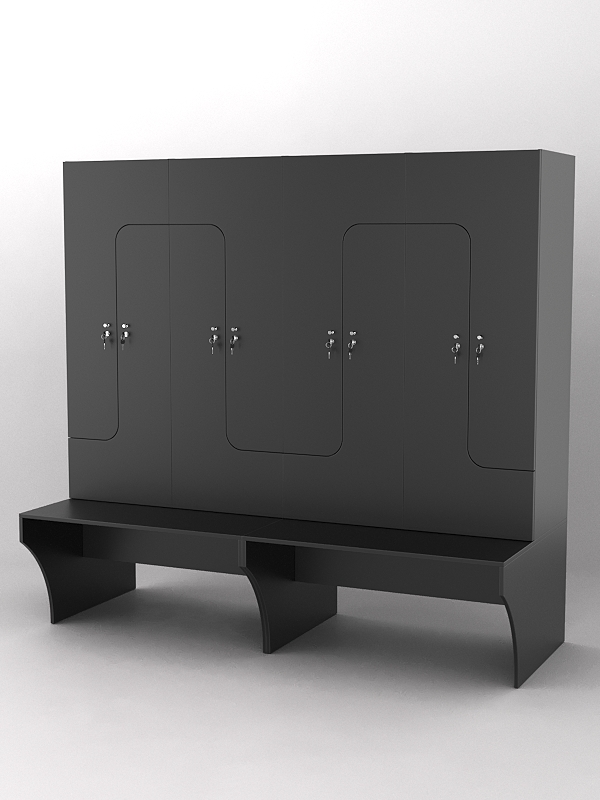 Комплект шкафов для раздевалок со скамейкой "ТРЕНЕР" №2 Черный