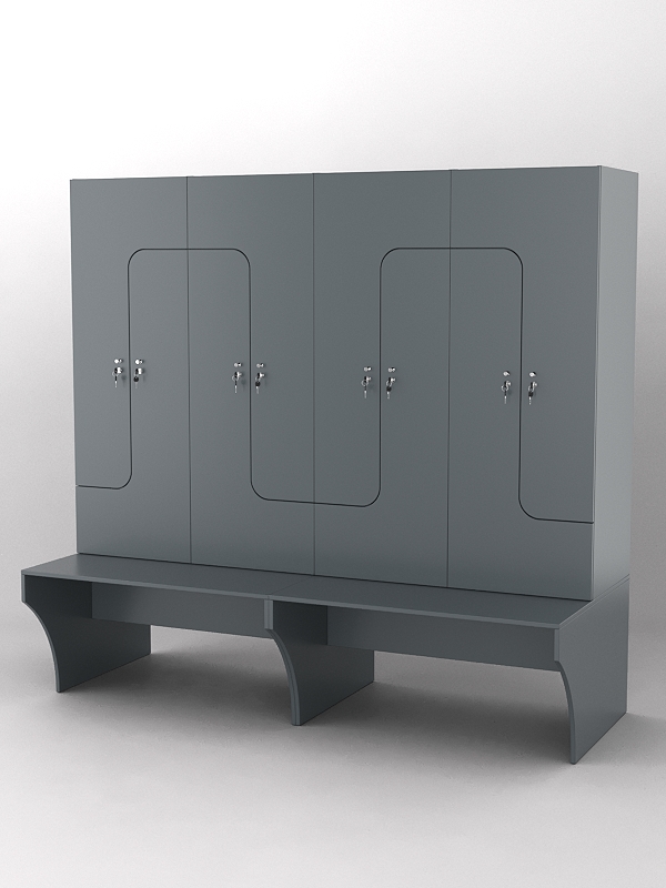 Комплект шкафов для раздевалок со скамейкой "ТРЕНЕР" №2 Темно-Серый