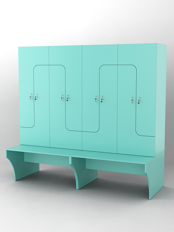 Комплект шкафов для раздевалок со скамейкой "ТРЕНЕР" №2 Тиффани Аква