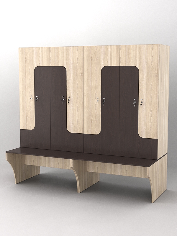 Комплект шкафов для раздевалок со скамейкой "ТРЕНЕР" №2 Дуб Сонома + Дуб Венге