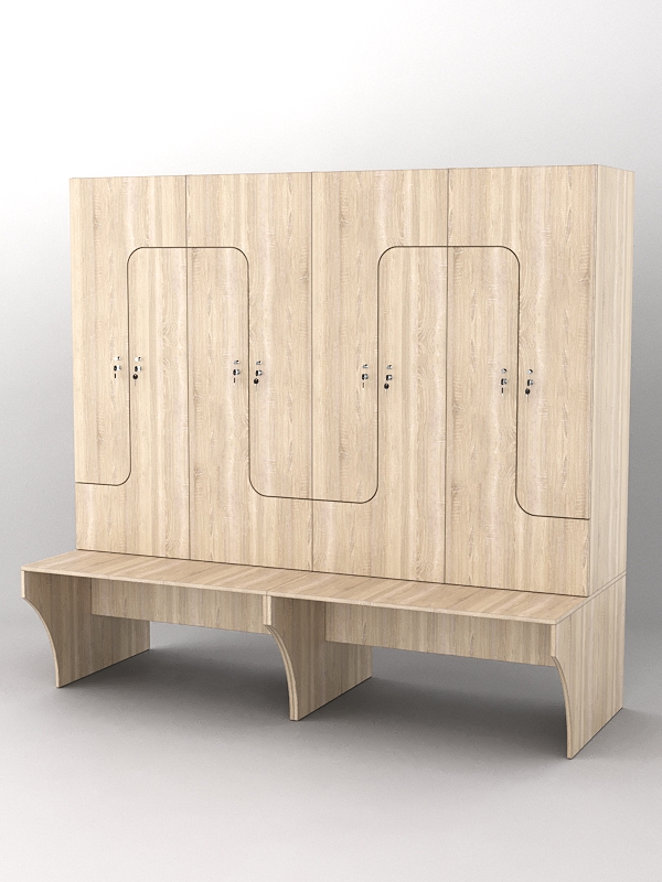 Комплект шкафов для раздевалок со скамейкой "ТРЕНЕР" №2 Дуб Сонома