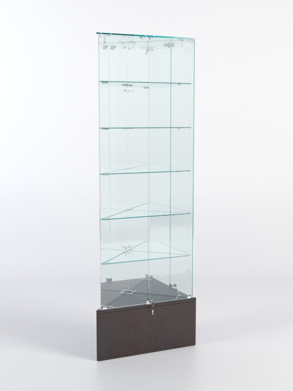 Витрина стеклянная "ИСТРА" угловая №512-У трехгранная (с дверками, бока - зеркало) Дуб Венге