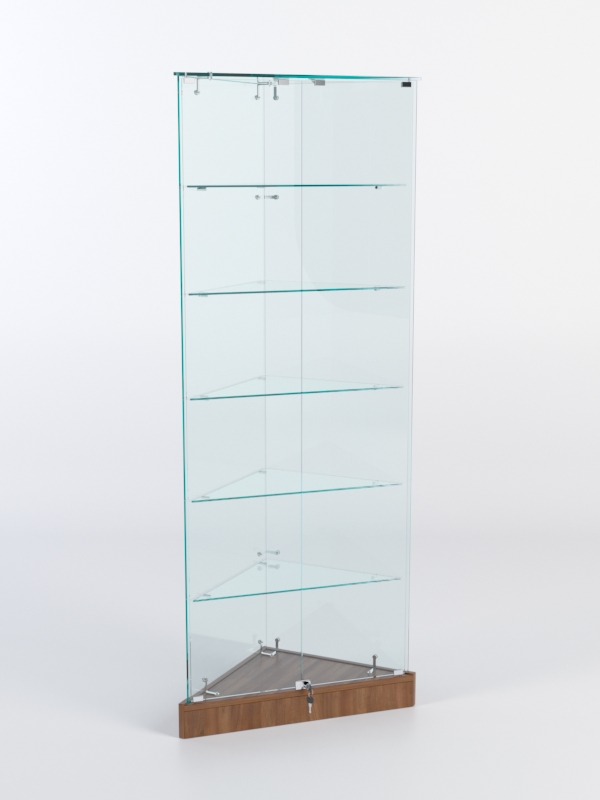 Витрина стеклянная "ИСТРА" угловая №501ХП-У трехгранная (с дверками, бока - стекло) Орех
