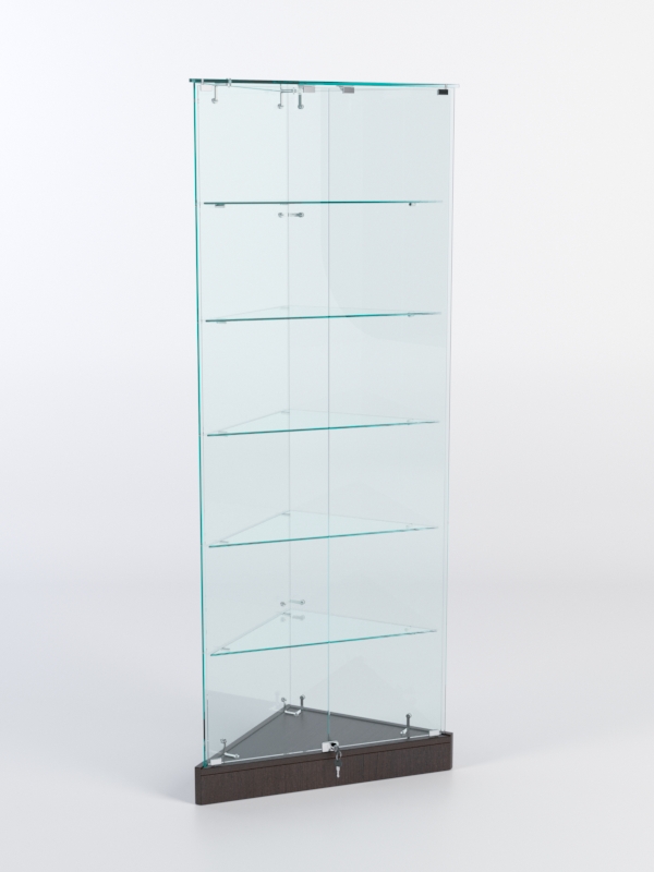 Витрина стеклянная "ИСТРА" угловая №501ХП-У трехгранная (с дверками, бока - стекло) Дуб Венге