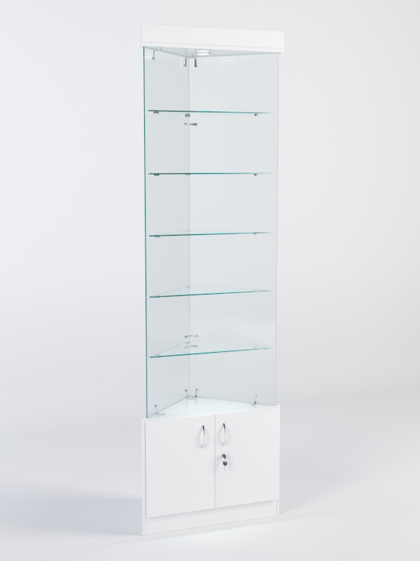 Витрина стеклянная "ИСТРА" угловая №601-У трехгранная (без дверок, бока - стекло) Белый