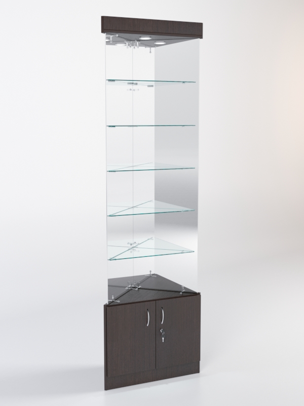Витрина стеклянная "ИСТРА" угловая №603-У трехгранная (без дверок, бока - зеркало) Дуб Венге