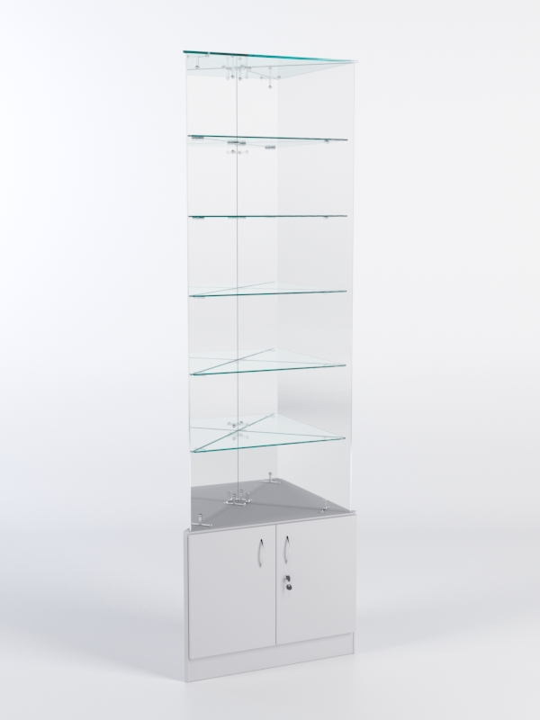 Витрина стеклянная "ИСТРА" угловая №607-У трехгранная (без дверок, бока - зеркало) Серый