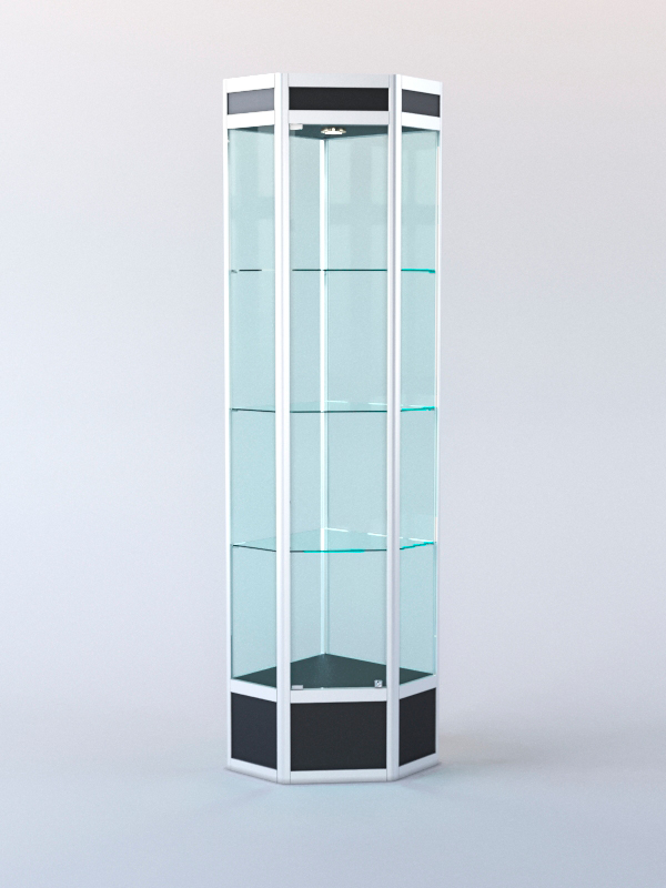 Витрина для музеев вооруженных сил "ЭКСПОНАТ" №5-2 угловая (задняя стенка стекло) Черный