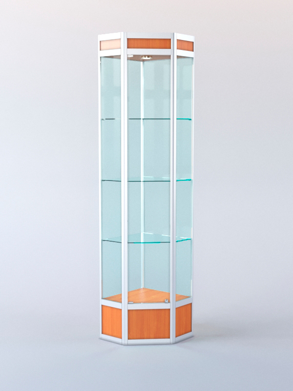 Витрина для музеев вооруженных сил "ЭКСПОНАТ" №5-2 угловая (задняя стенка стекло) Вишня