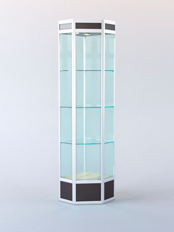 Витрина для музеев вооруженных сил "ЭКСПОНАТ" №5-2 угловая (задняя стенка стекло) Дуб Венге и Дуб Сонома