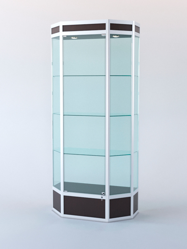 Витрина для музеев вооруженных сил "ЭКСПОНАТ" №6-2 шестигранная (задняя стенка стекло) Дуб Венге