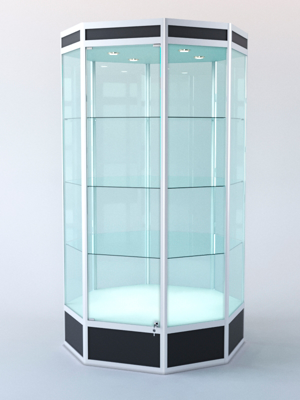 Витрина для музеев вооруженных сил "ЭКСПОНАТ" №7 восьмигранная (задняя стенка стекло) Черный и Белый
