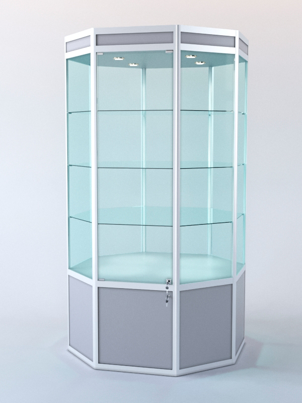 Витрина для музеев вооруженных сил "ЭКСПОНАТ" №14 восьмигранная (задняя стенка стекло) Серый