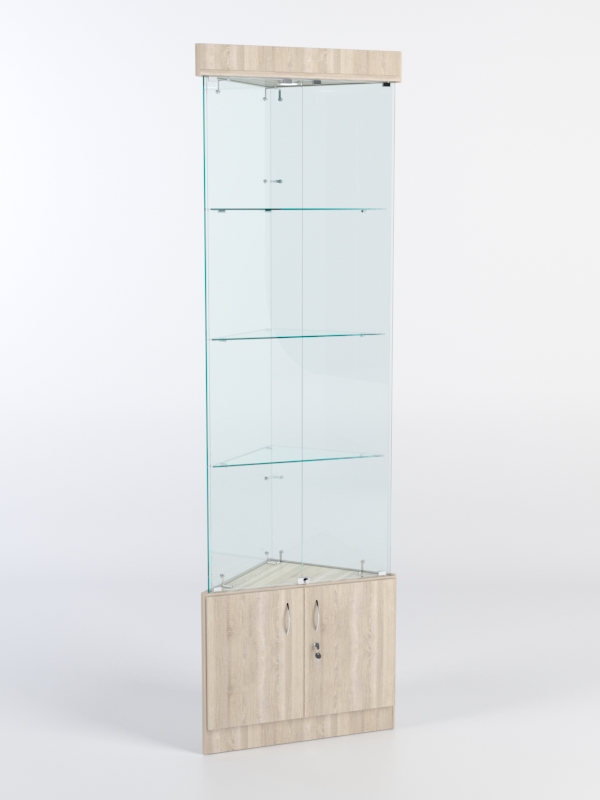 Витрина стеклянная "ИСТРА" угловая №1-У трехгранная (с дверками, бока - стекло) Дуб Сонома