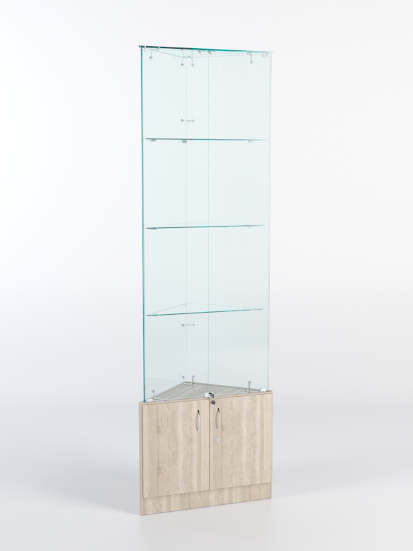 Витрина стеклянная "ИСТРА" угловая №5-У трехгранная (с дверками, бока - стекло) Дуб Сонома