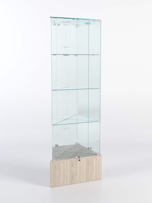 Витрина стеклянная "ИСТРА" угловая №12-У трехгранная (с дверками, бока - зеркало) Дуб Сонома