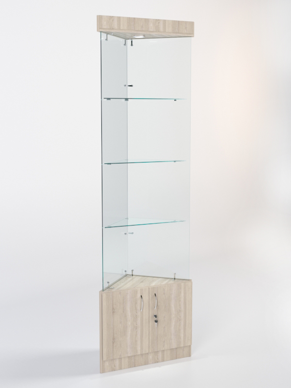 Витрина стеклянная "ИСТРА" угловая №101-У трехгранная (без дверок, бока - стекло) Дуб Сонома