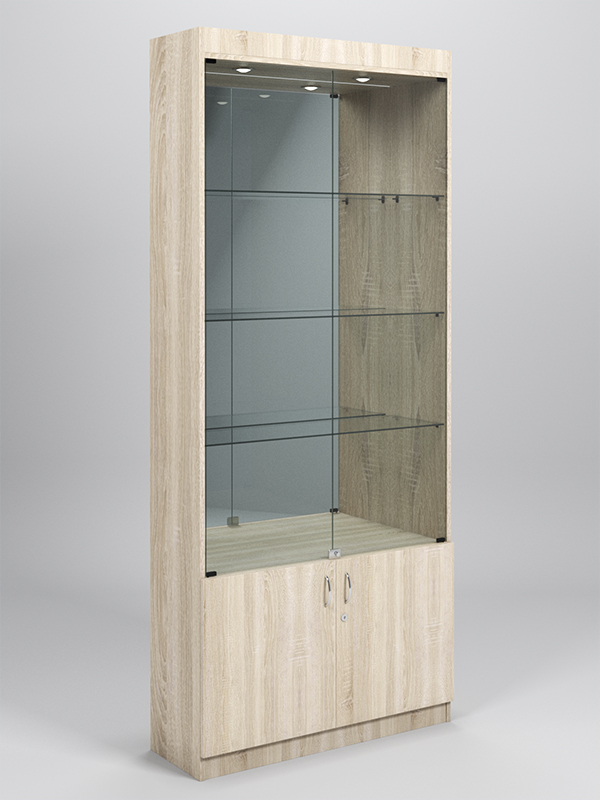 Витрина №300-3 (с дверками, задняя стенка - зеркало) Дуб Сонома