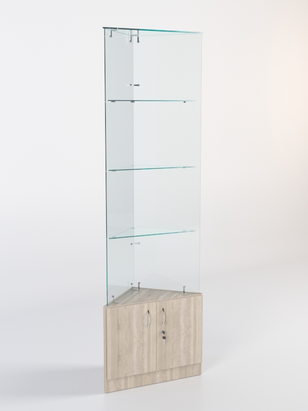 Витрина стеклянная "ИСТРА" угловая №105-У трехгранная (без дверок, бока - стекло) Дуб Сонома