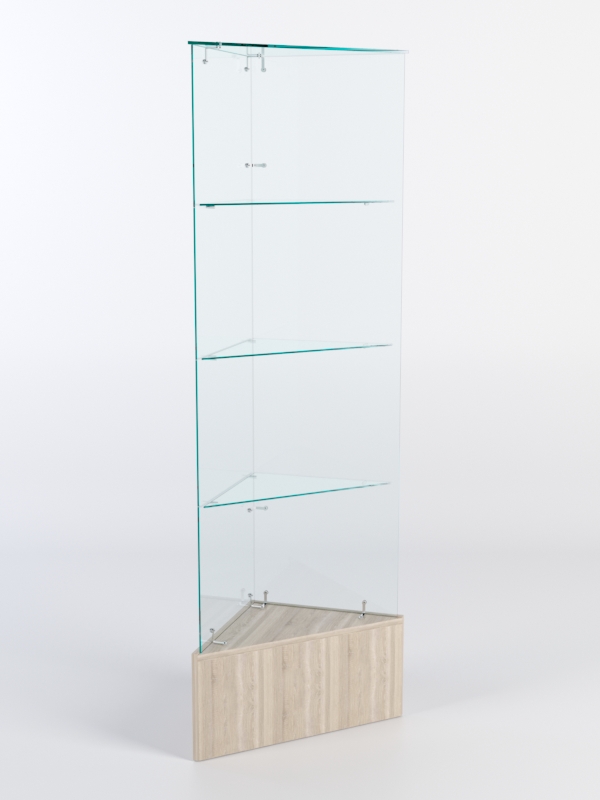 Витрина стеклянная "ИСТРА" угловая №109-У трехгранная (без дверок, бока - стекло) Дуб Сонома