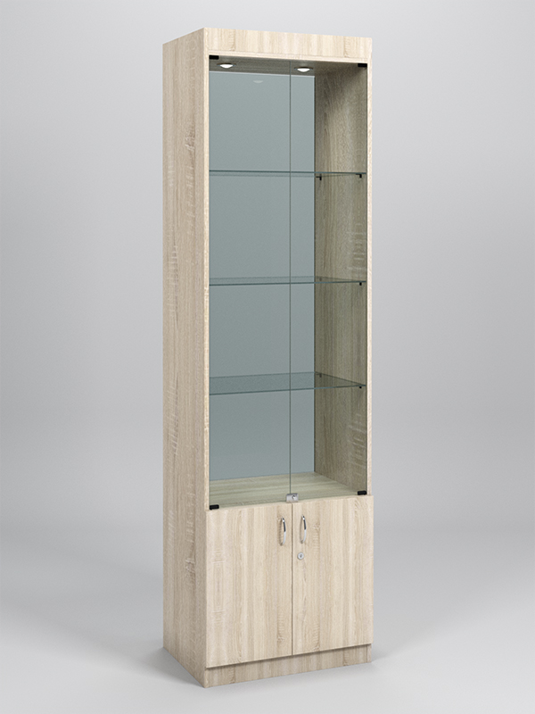 Витрина №1-2-600 (с дверками, задняя стенка - стекло) Дуб Сонома