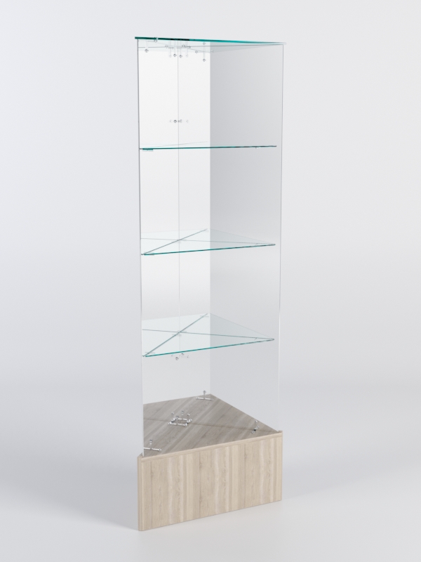 Витрина стеклянная "ИСТРА" угловая №111-У трехгранная (без дверок, бока - зеркало) Дуб Сонома