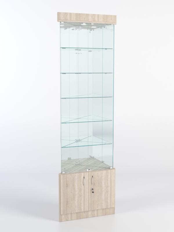 Витрина стеклянная "ИСТРА" угловая №503-У трехгранная (с дверками, бока - зеркало) Дуб Сонома