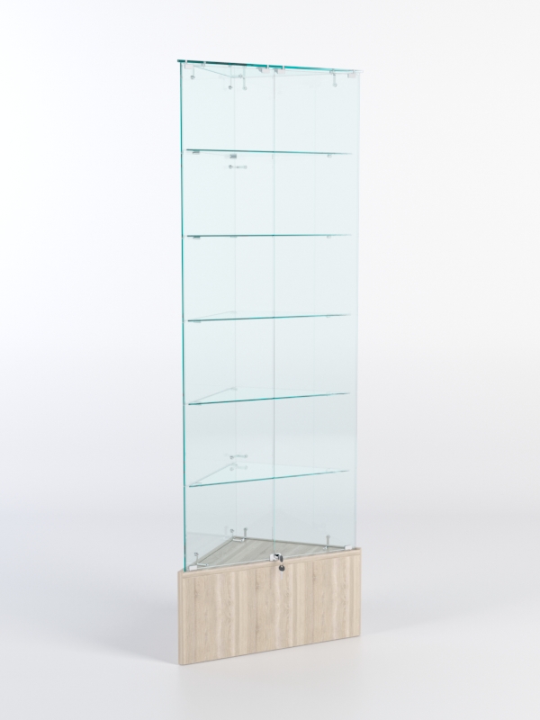 Витрина стеклянная "ИСТРА" угловая №510-У трехгранная (с дверками, бока - стекло) Дуб Сонома