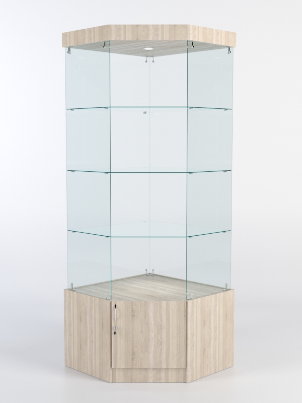 Витрина стеклянная "ИСТРА" угловая №113 пятигранная (без дверки, задние стенки - стекло) Дуб Сонома