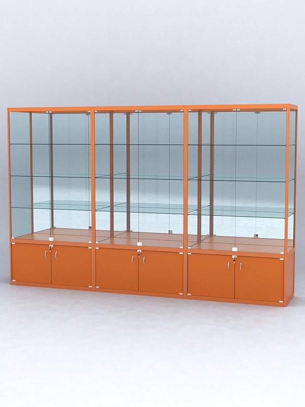 Витрина "АЛПРО" №2-3м-500-3 (задняя стенка - зеркало)  Оранжевый