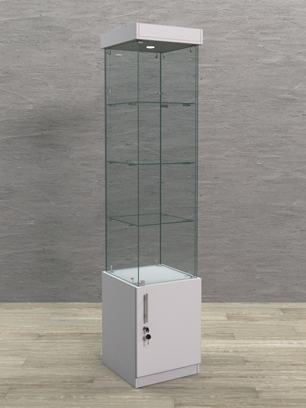 Витрина стеклянная "КРАСА" №2 (с дверкой, задняя стенка - стекло)  Серый