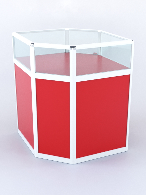 Прилавок из профиля угловой шестигранный №2 (с дверками) Красный + Белый