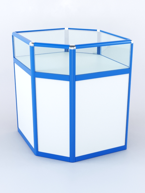 Прилавок из профиля угловой шестигранный №2 (с дверками) Белый + Делфт голубой