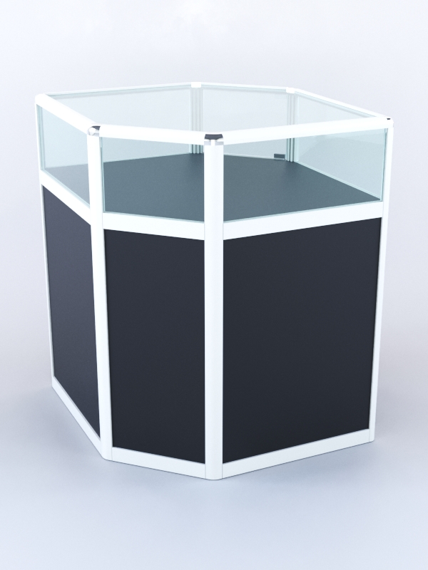 Прилавок из профиля угловой шестигранный №2 (с дверками) Черный + Белый