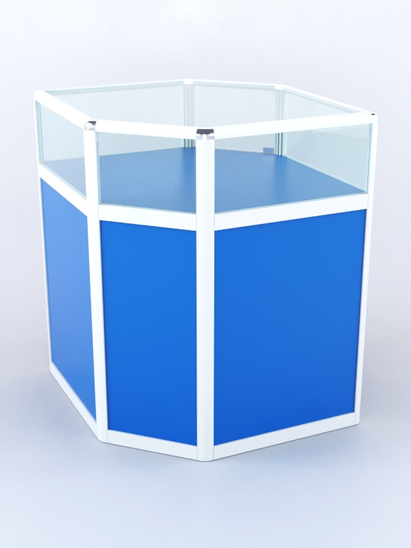 Прилавок из профиля угловой шестигранный №2 (с дверками) Делфт голубой + Белый
