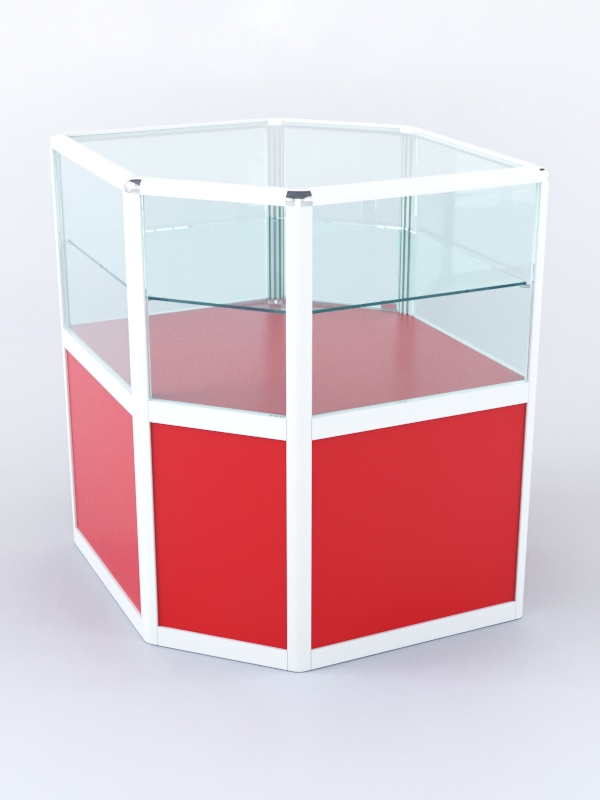 Прилавок из профиля угловой шестигранный №3 (с дверками) Красный + Белый