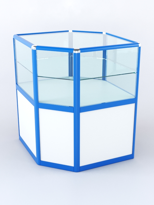 Прилавок из профиля угловой шестигранный №3 (с дверками) Белый + Делфт голубой