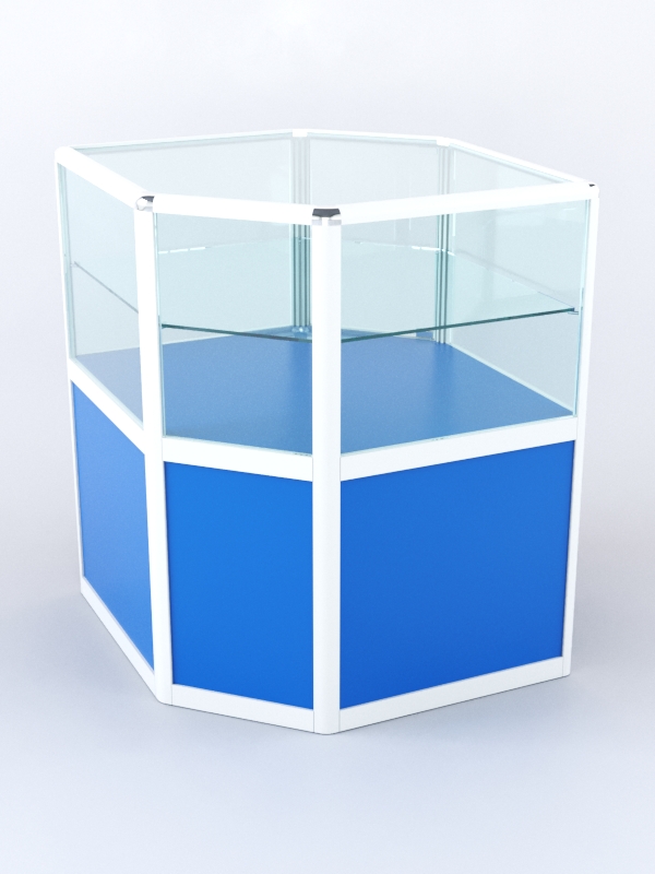 Прилавок из профиля угловой шестигранный №3 (с дверками) Делфт голубой + Белый