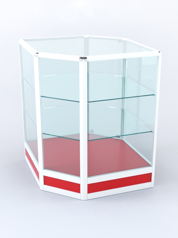 Прилавок из профиля угловой шестигранный №4 (с дверками) Красный + Белый