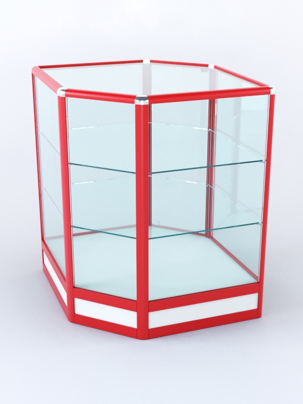 Прилавок из профиля угловой шестигранный №4 (с дверками) Белый + Красный