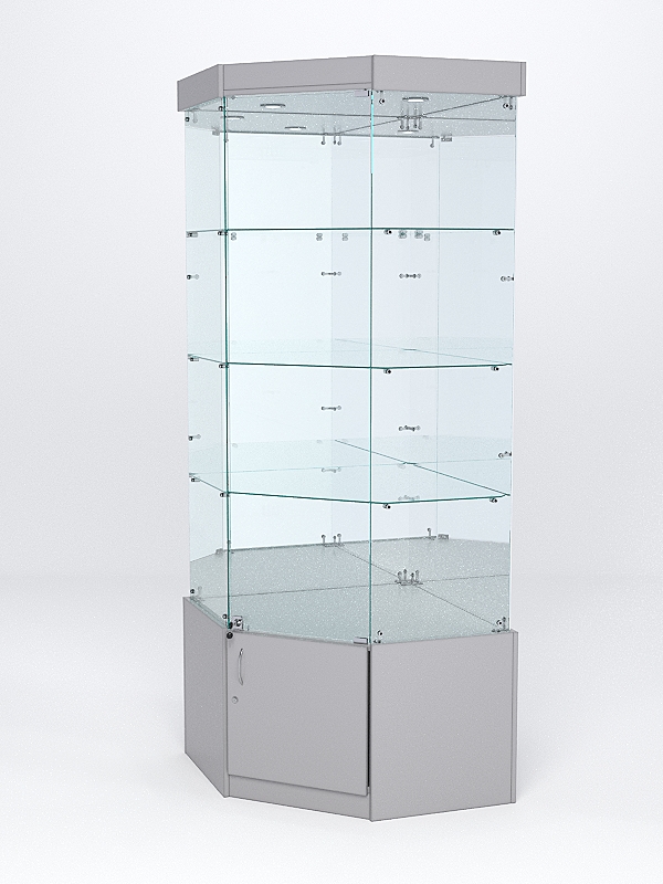Витрина стеклянная "ИСТРА" угловая №14 пятигранная (с дверкой, задние стенки - зеркало) Серый