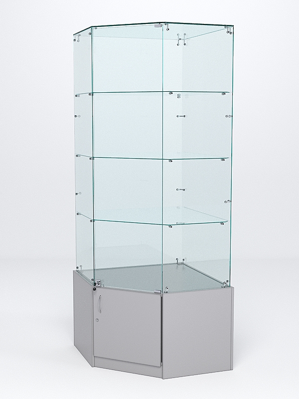 Витрина стеклянная "ИСТРА" угловая №15 пятигранная (с дверкой, задние стенки - стекло) Серый
