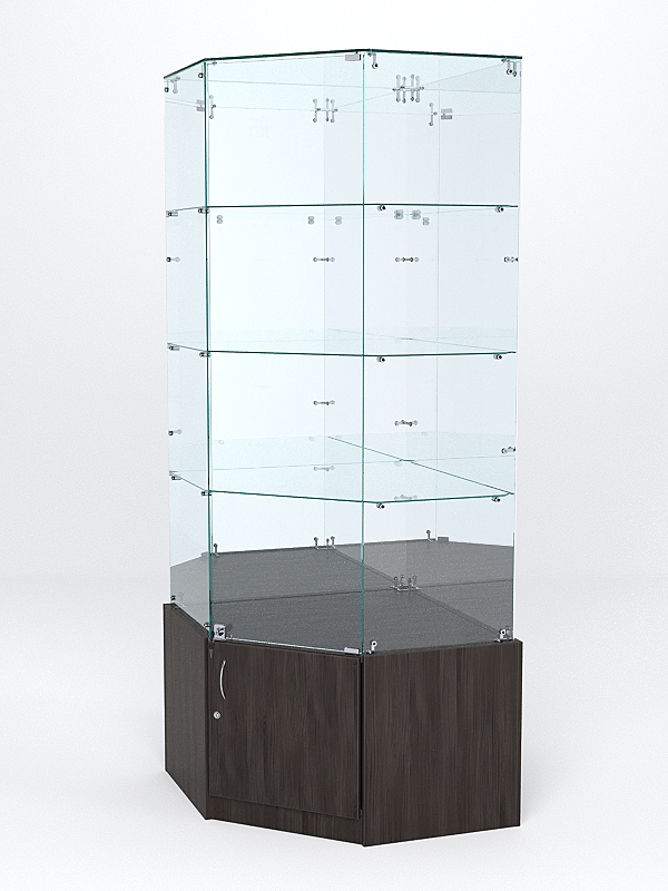 Витрина стеклянная "ИСТРА" угловая №16 пятигранная (с дверкой, задние стенки - зеркало) Темно-Серый