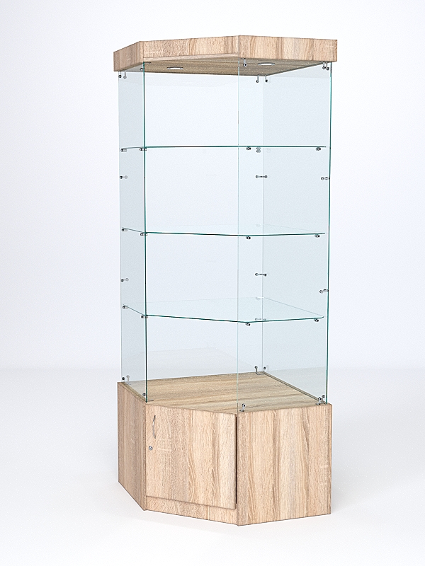 Витрина стеклянная "ИСТРА" угловая №113 пятигранная (без дверки, задние стенки - стекло) Дуб Сонома