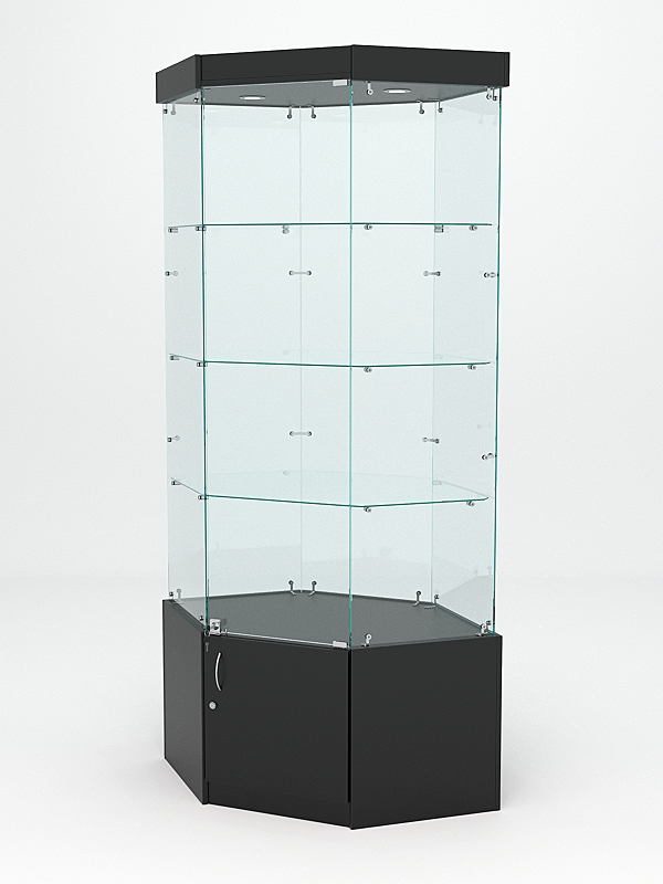 Витрина стеклянная "ИСТРА" угловая №17 шестигранная (с дверкой, задние стенки - стекло) Черный